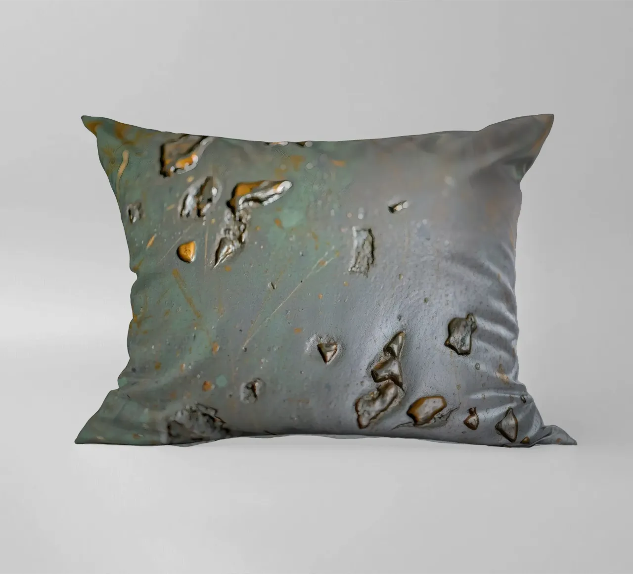 textured metal surface showcasing rust and corrosion pattern decorative cushion by DesignDoodle