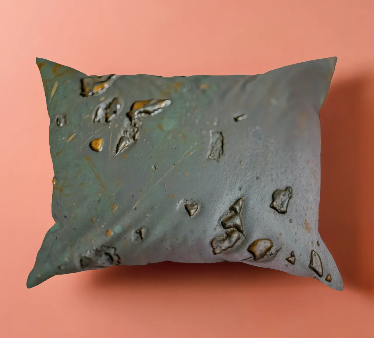 textured metal surface showcasing rust and corrosion pattern decorative cushion by DesignDoodle
