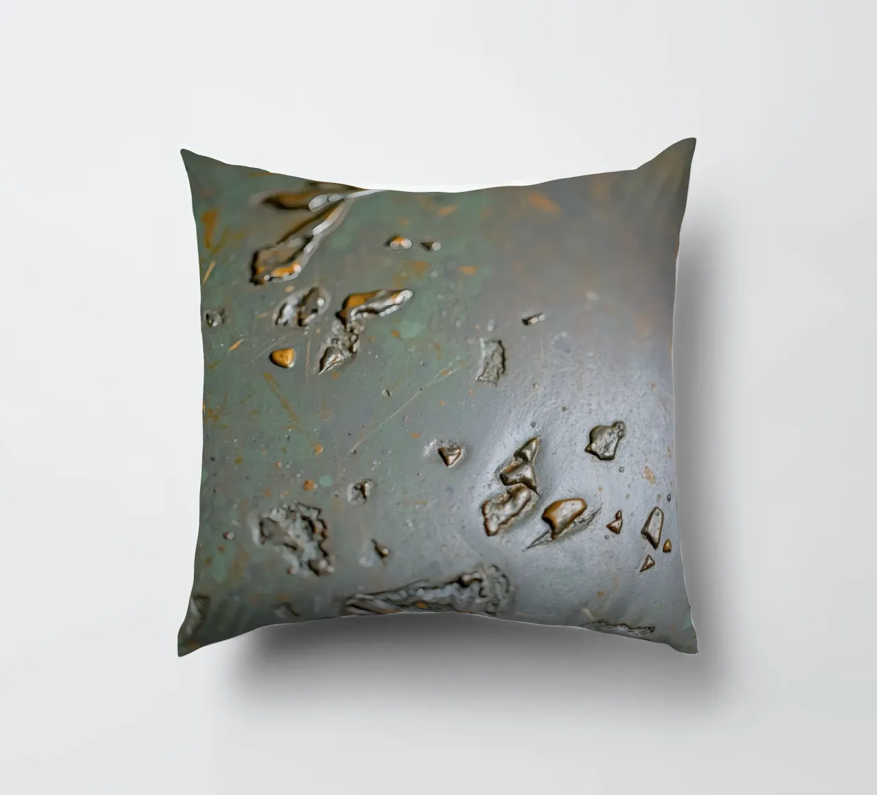 textured metal surface showcasing rust and corrosion pattern decorative cushion by DesignDoodle