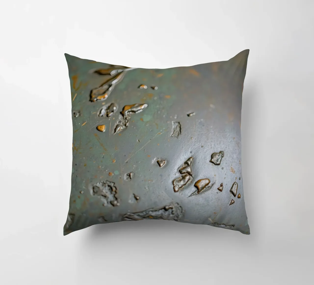 textured metal surface showcasing rust and corrosion pattern decorative cushion by DesignDoodle