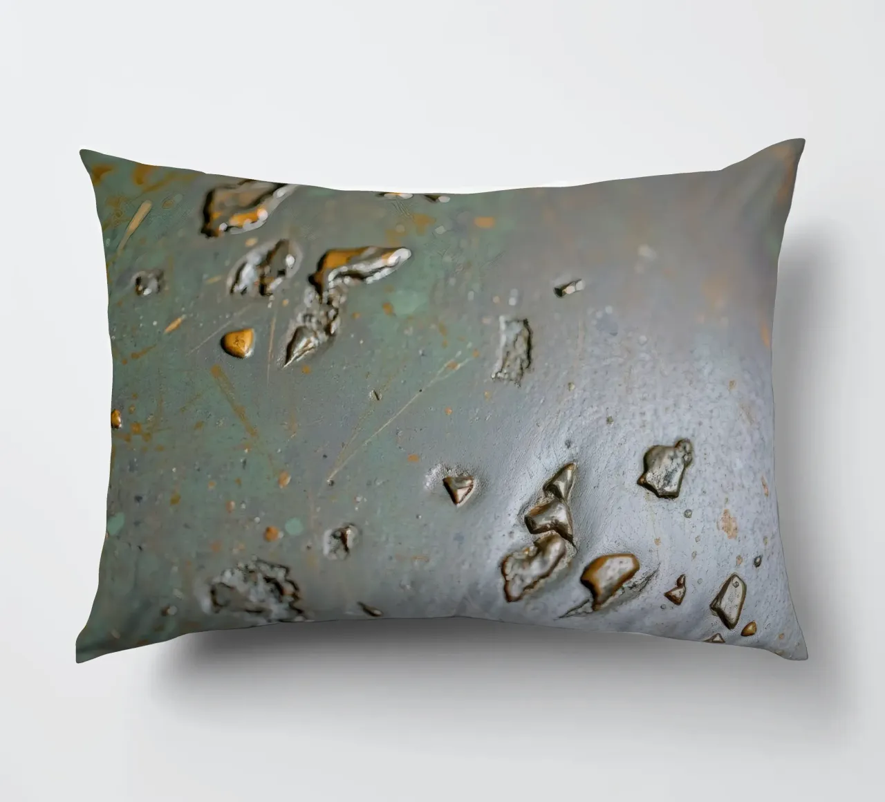 textured metal surface showcasing rust and corrosion pattern decorative cushion by DesignDoodle