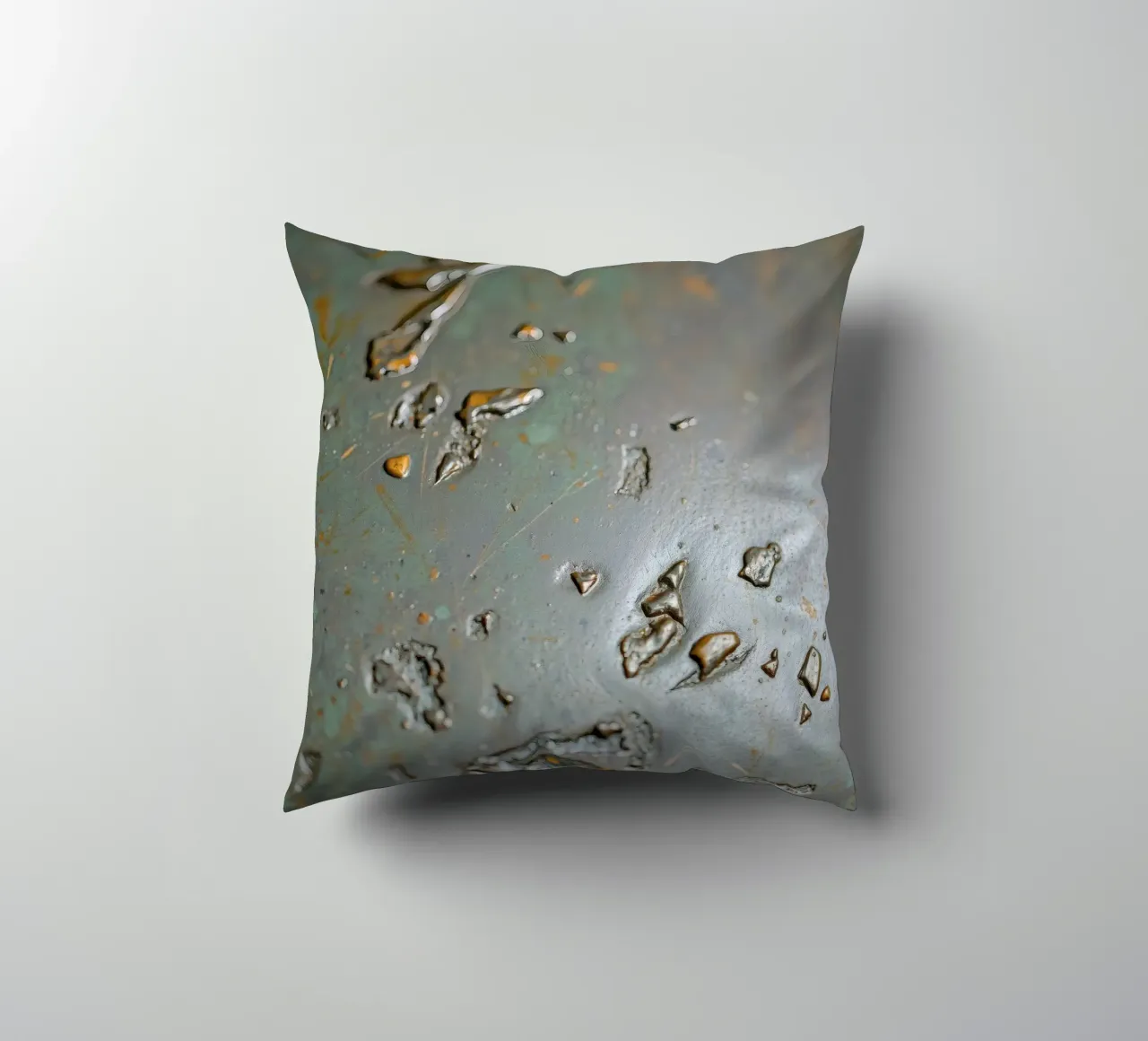 textured metal surface showcasing rust and corrosion pattern decorative cushion by DesignDoodle