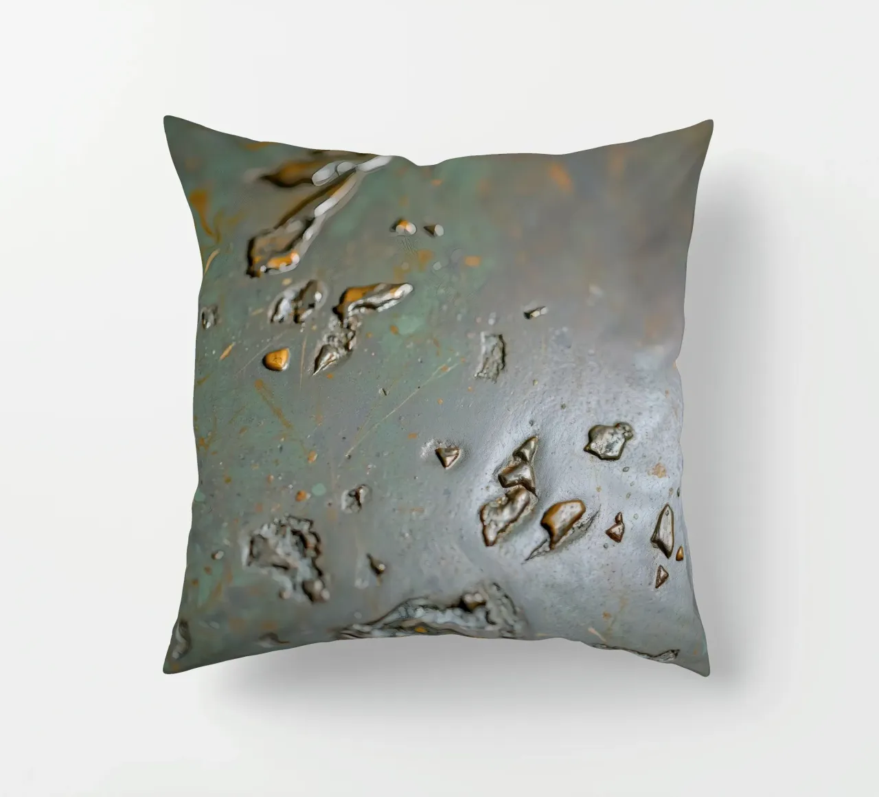 textured metal surface showcasing rust and corrosion pattern decorative cushion by DesignDoodle