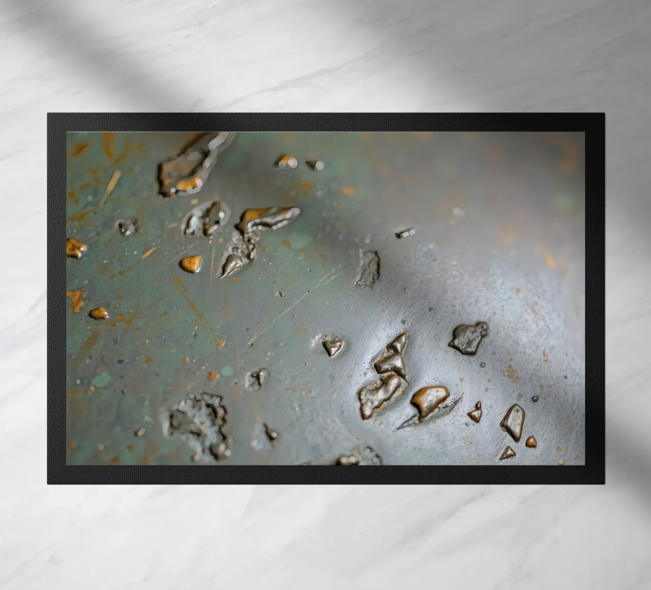 textured metal surface showcasing rust and corrosion pattern doormat by DesignDoodle