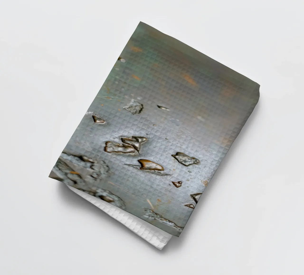 textured metal surface showcasing rust and corrosion pattern tea towel by DesignDoodle