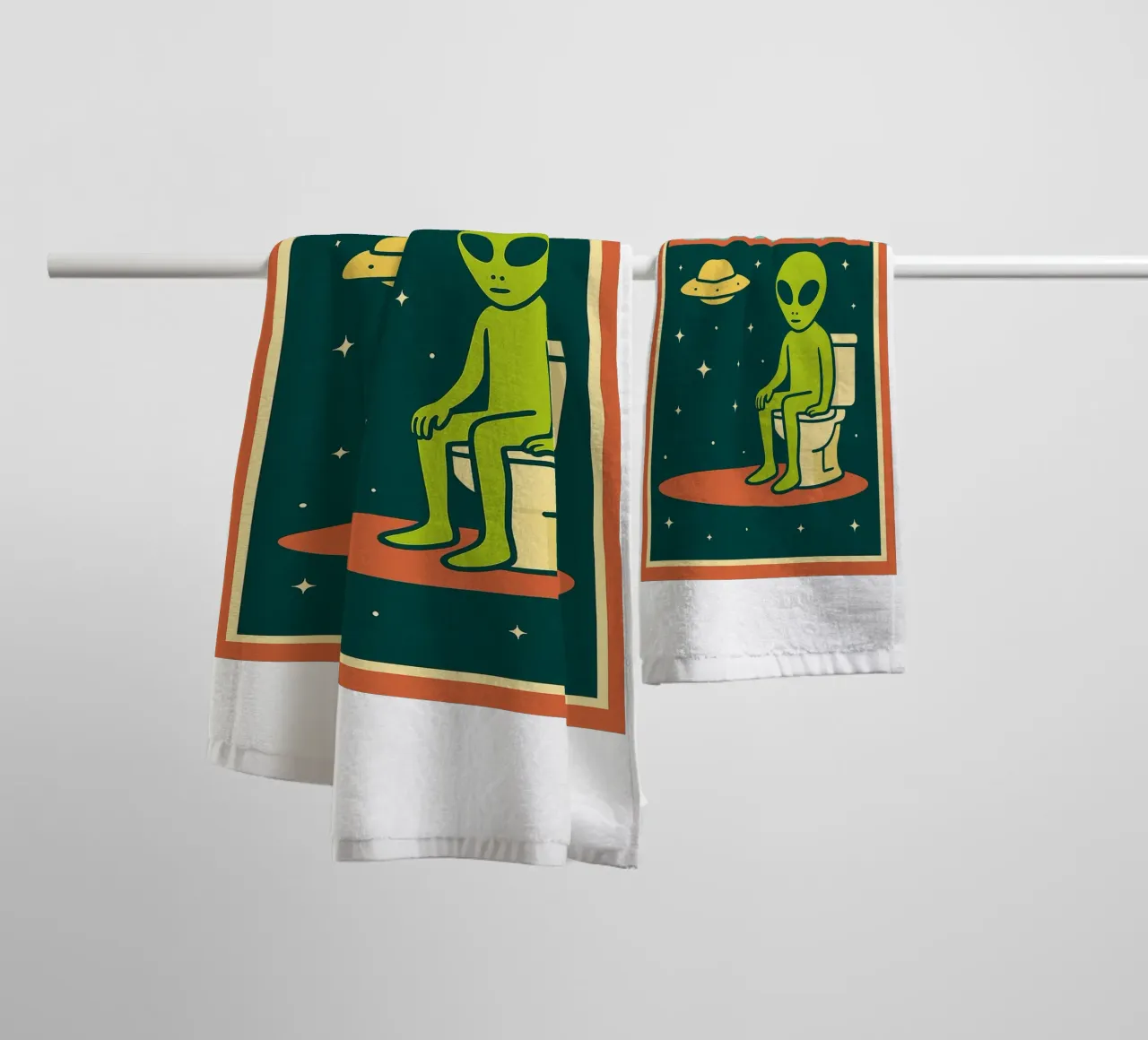 Please Stay Alien Funny Toilet Humor towel by the gan gan