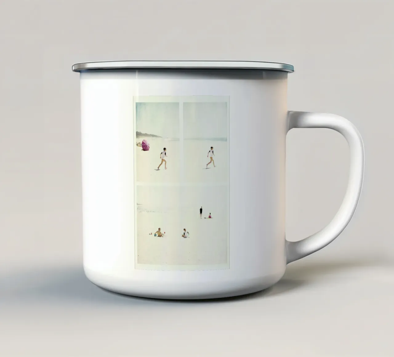 let's play 1 enamel mug by Ingrid Beddoes