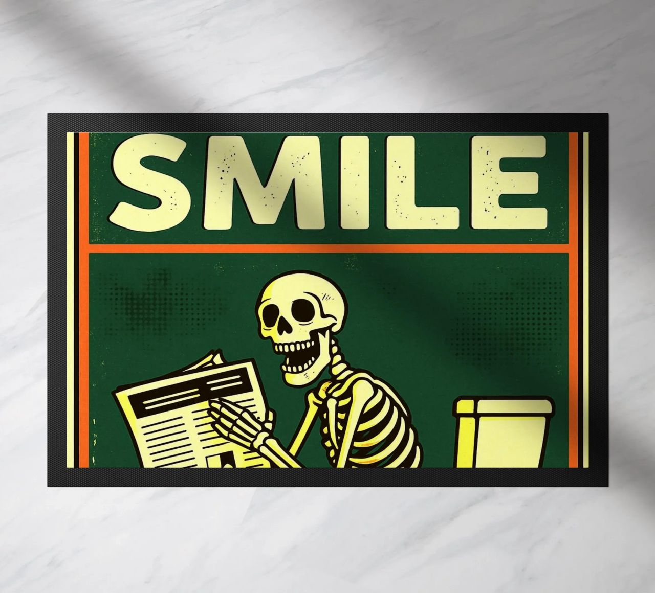 Skeleton Smile Funny Toilet Humor doormat by the gan gan