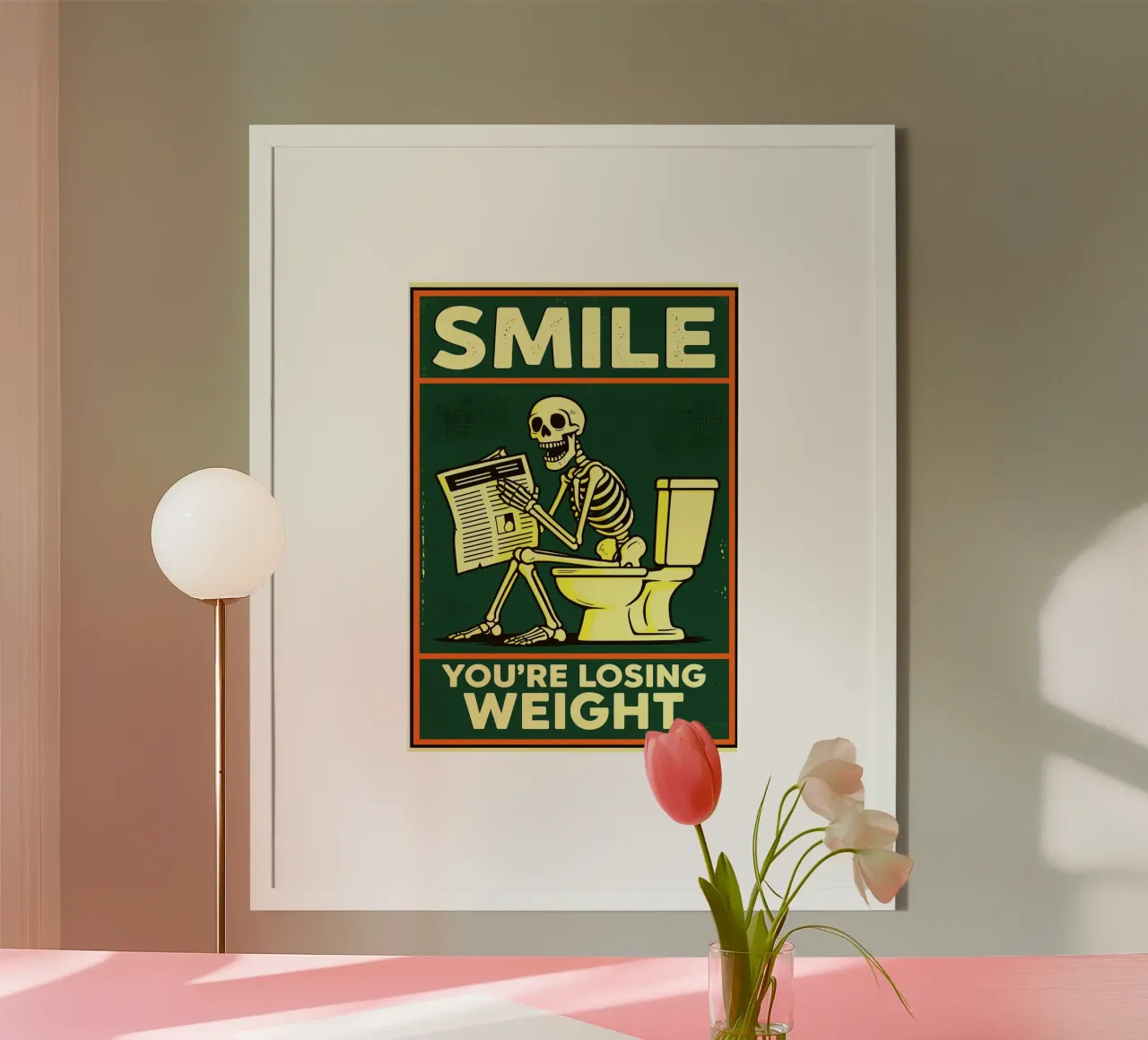 Scheletro sorridente Umorismo da toilette divertente poster con telaio in alluminio da the gan gan