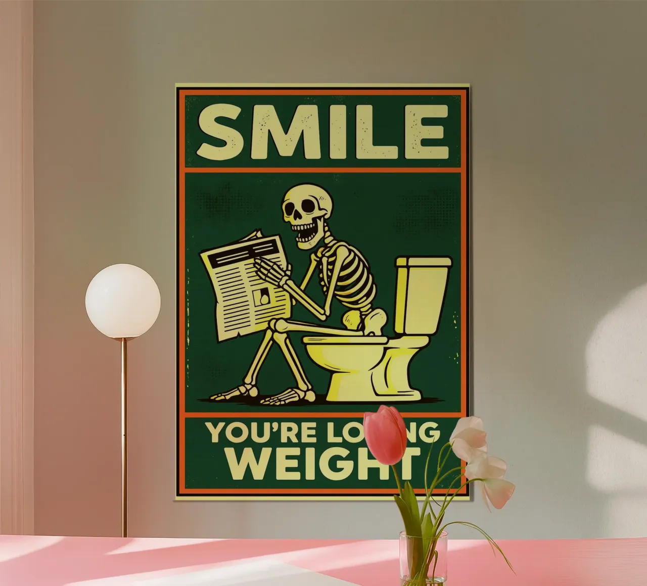 Scheletro sorridente Umorismo da toilette divertente poster con telaio in alluminio da the gan gan