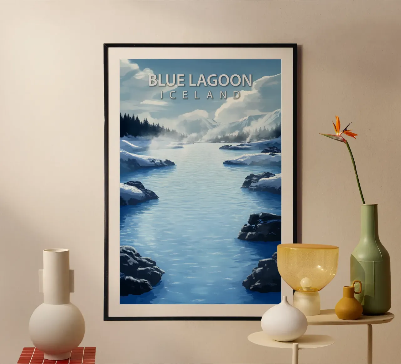 Blaue Lagune, Island Poster mit Kunststoffrahmen von Wanderlust Vibes