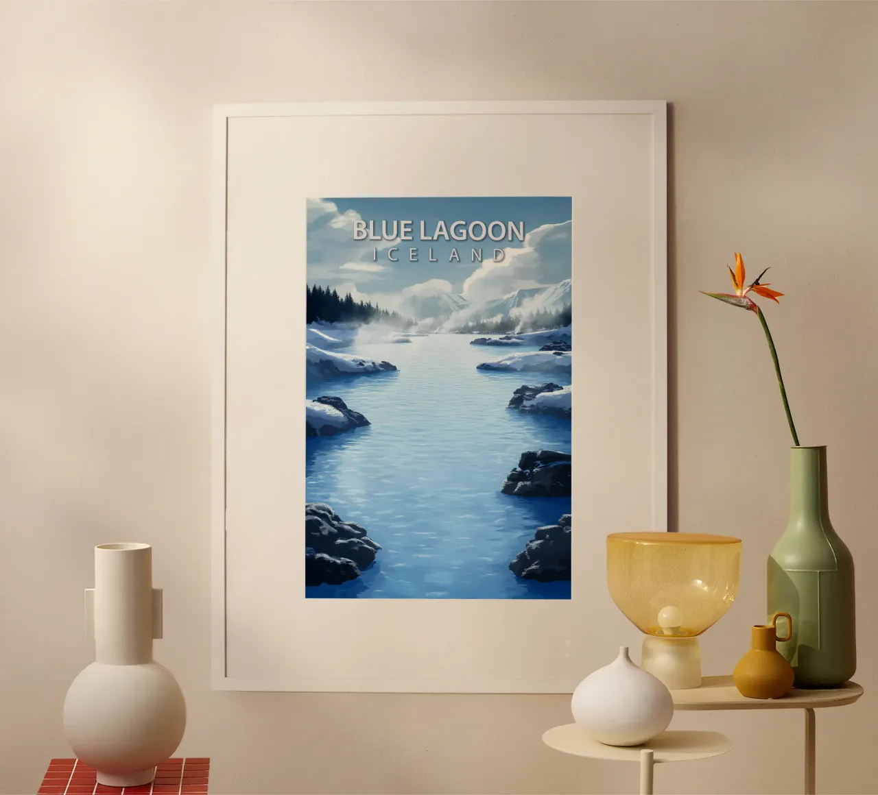 Blaue Lagune, Island Poster mit Kunststoffrahmen von Wanderlust Vibes