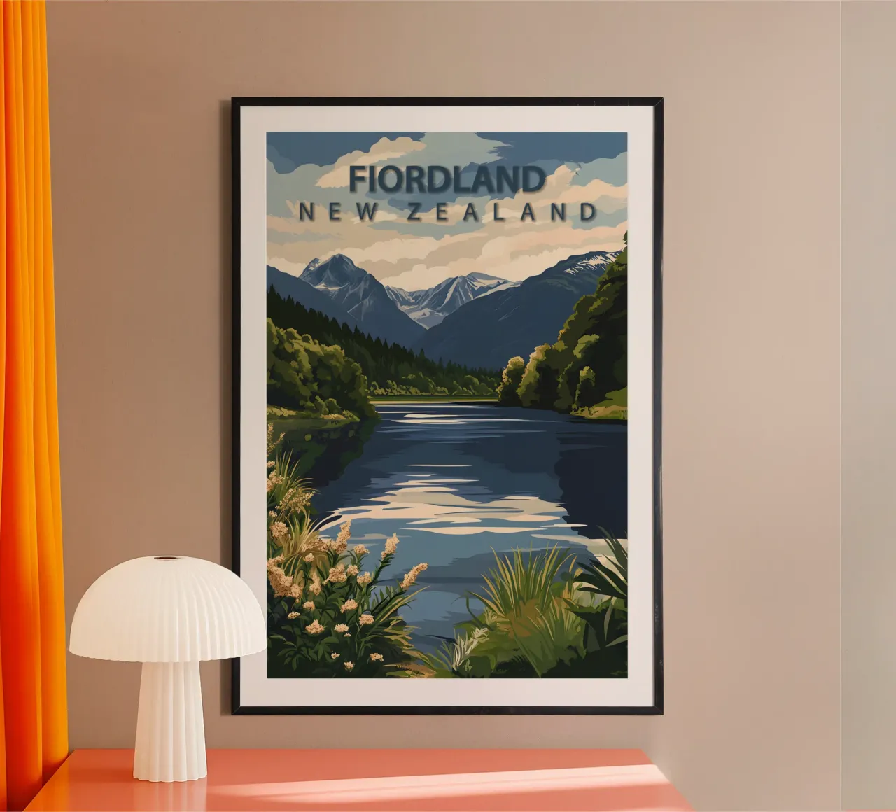 Fiordland, Nuova Zelanda poster con telaio in legno da Wanderlust Vibes