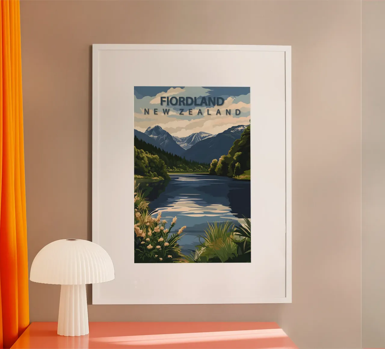 Fiordland, Nuova Zelanda poster con telaio in legno da Wanderlust Vibes