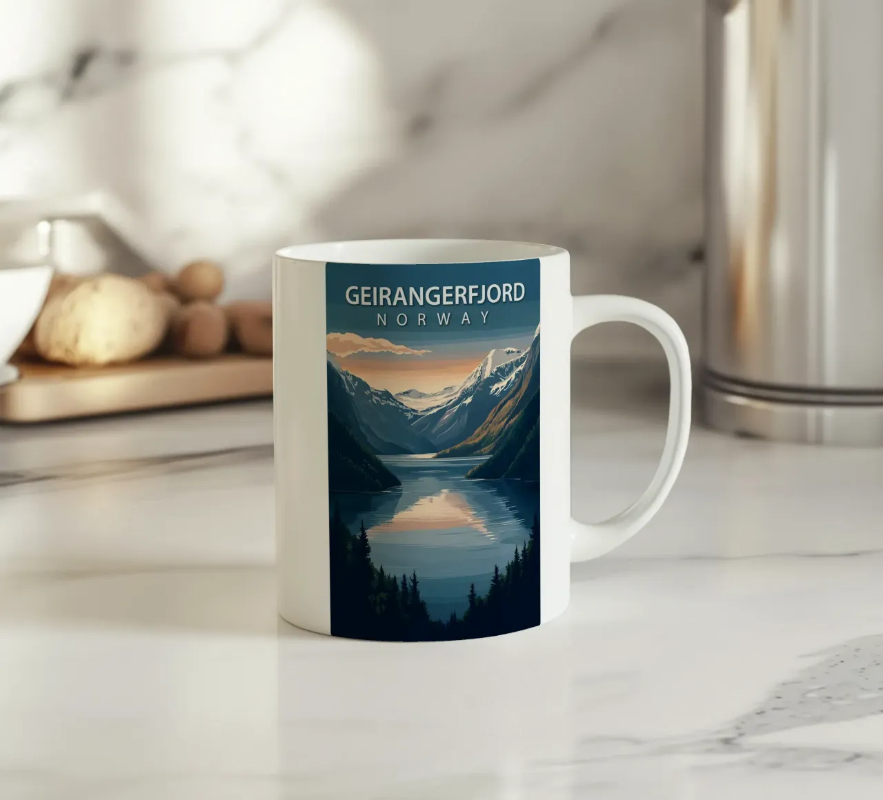 Geirangerfjord, Norvegia tazza in ceramica da Wanderlust Vibes