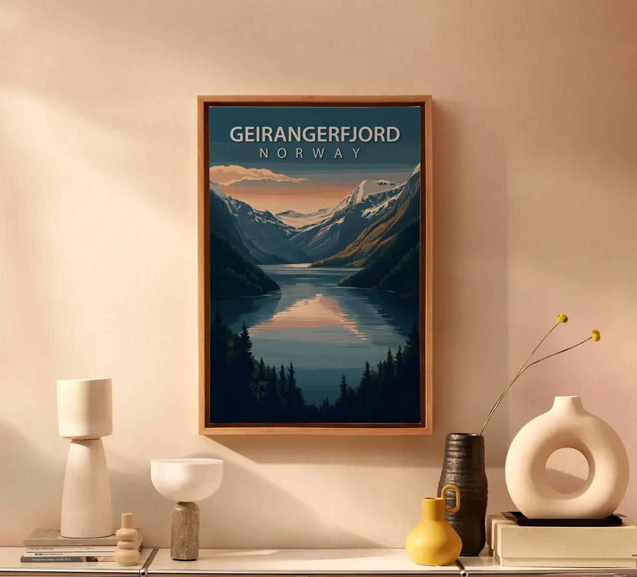 Geirangerfjord, Norway canvas with Floater frame by Wanderlust Vibes
