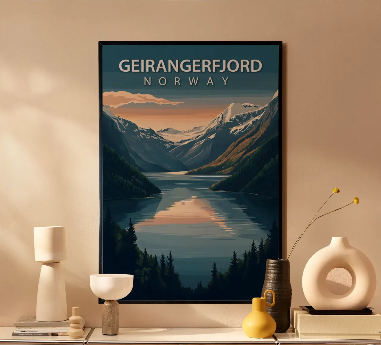Geirangerfjord, Norvegia poster con telaio in legno da Wanderlust Vibes