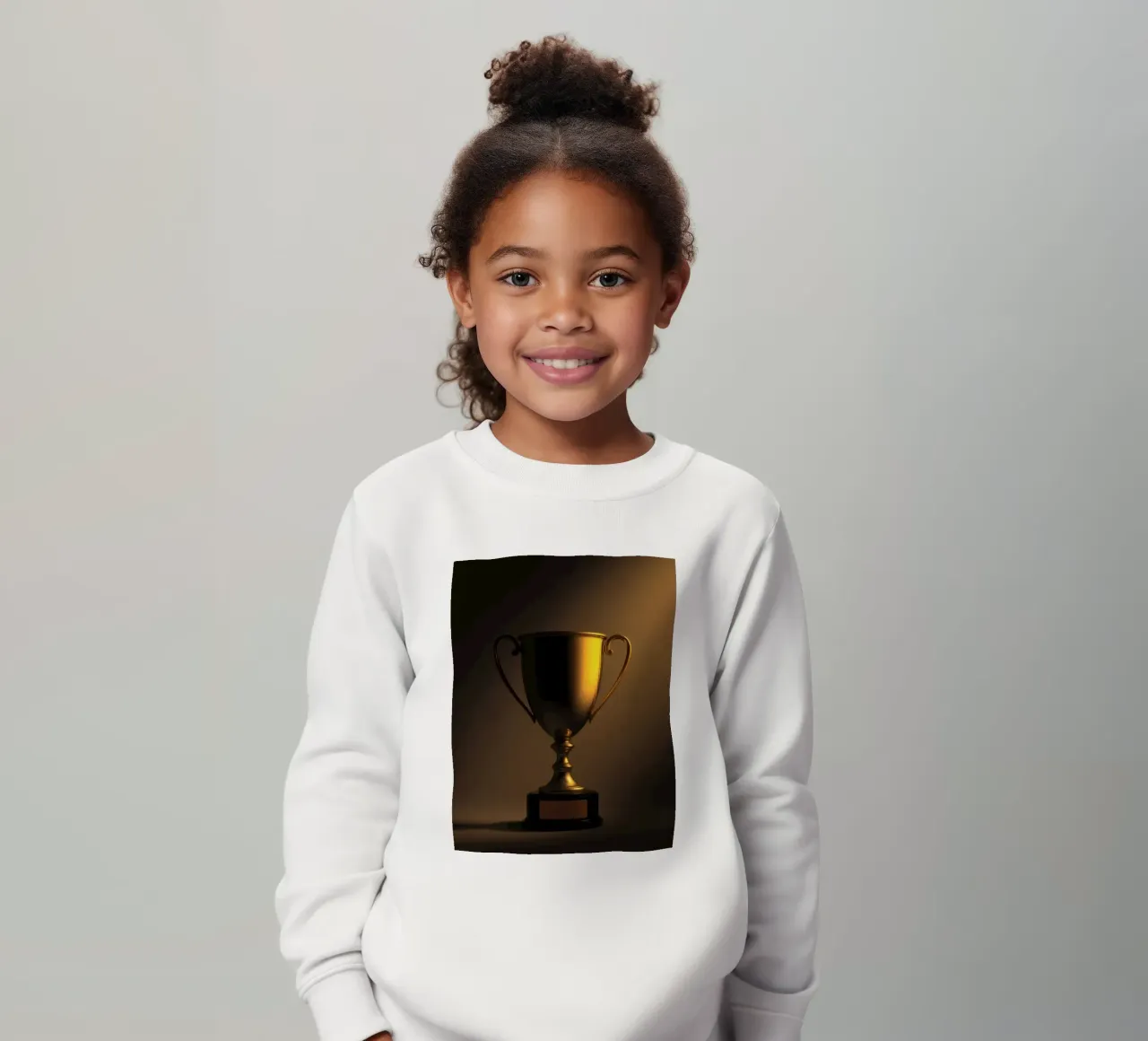 Le trophée d'or, éclairé par une lumière douce, met en valeur la réussite. sweat enfant de DesignDoodle
