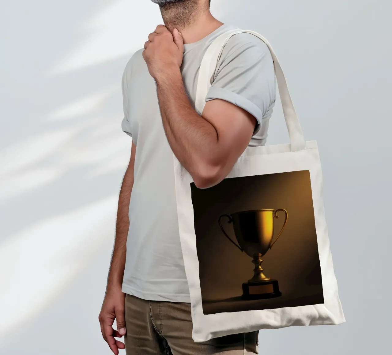 Le trophée d'or, éclairé par une lumière douce, met en valeur la réussite. tote bag de DesignDoodle