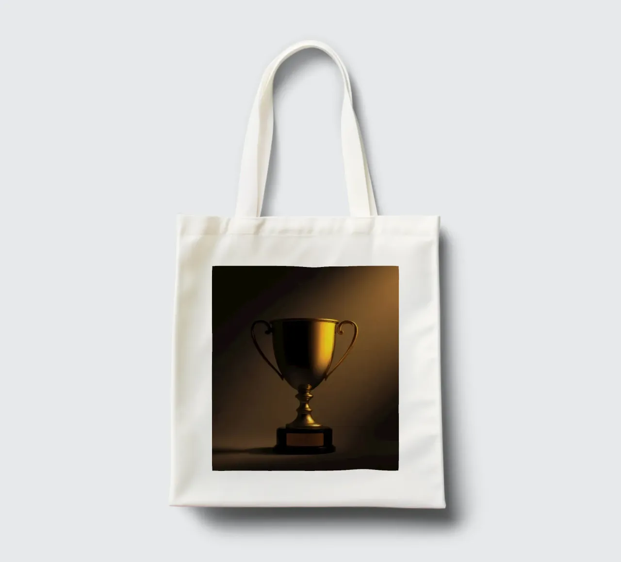 Le trophée d'or, éclairé par une lumière douce, met en valeur la réussite. tote bag de DesignDoodle