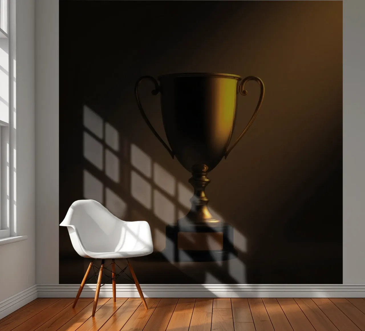 Goldene Trophäe mit sanftem Licht zur Präsentation der Leistung Fototapete von DesignDoodle
