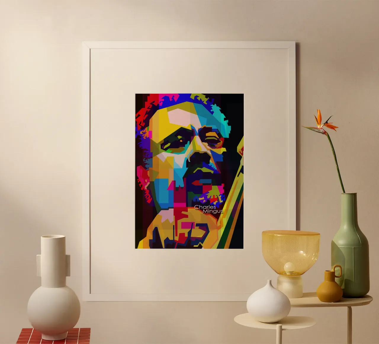 Charles Mingus Jazz Compositore Musicista WPAP Trending Now poster con telaio in legno da Artkreator
