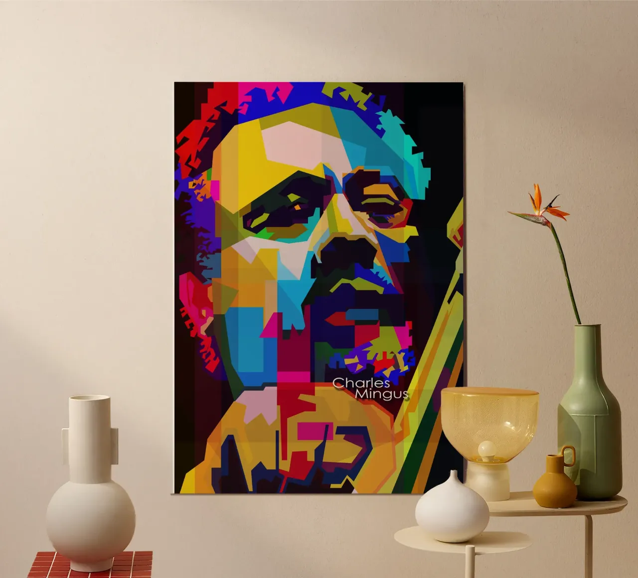 Charles Mingus Jazz Compositore Musicista WPAP Trending Now poster con telaio in legno da Artkreator