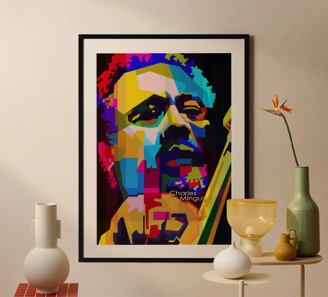 Charles Mingus Jazz Compositore Musicista WPAP Trending Now poster con telaio in legno da Artkreator