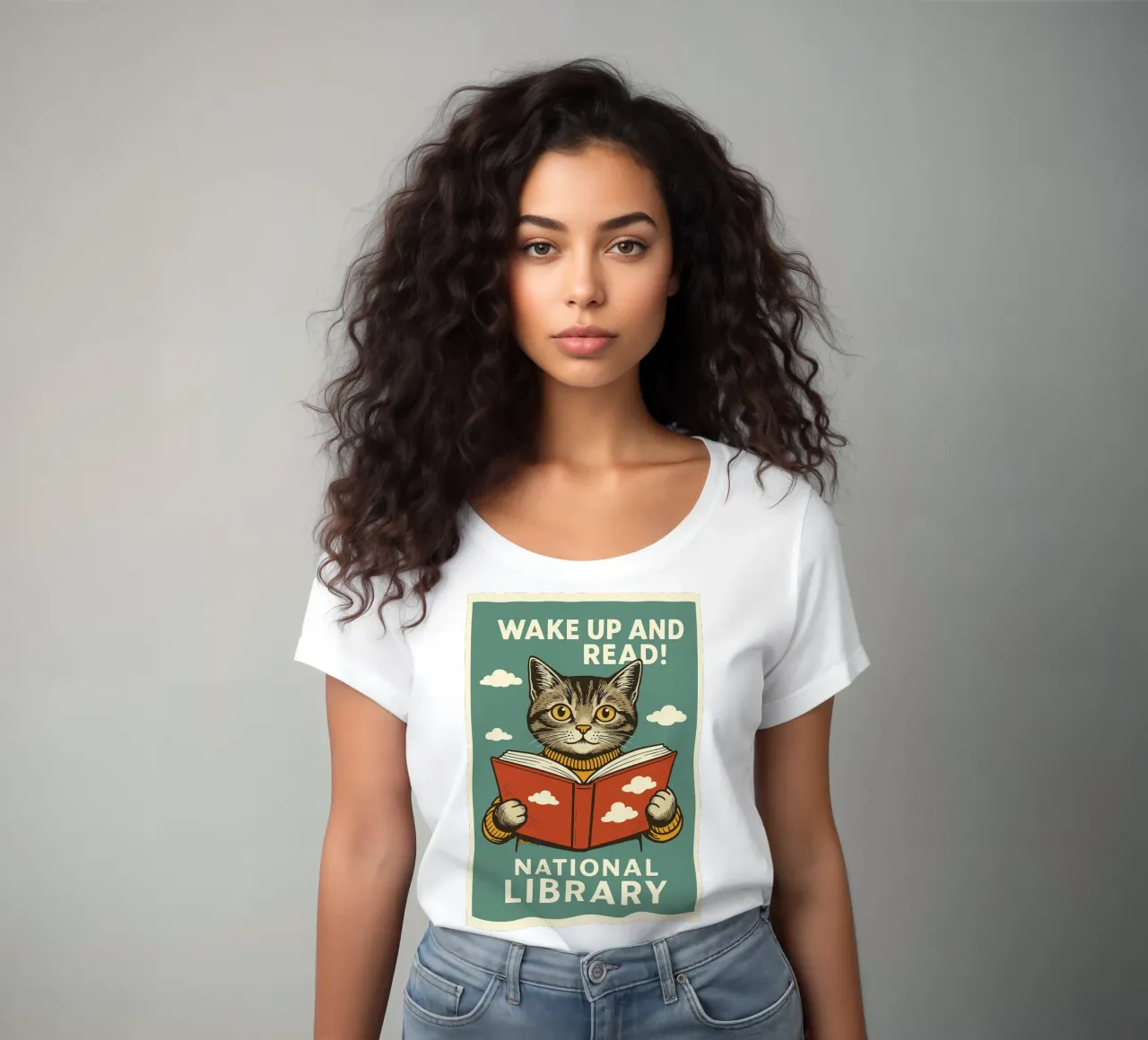 wake up and read Cat Funny women's fitted t-shirt by the gan gan
