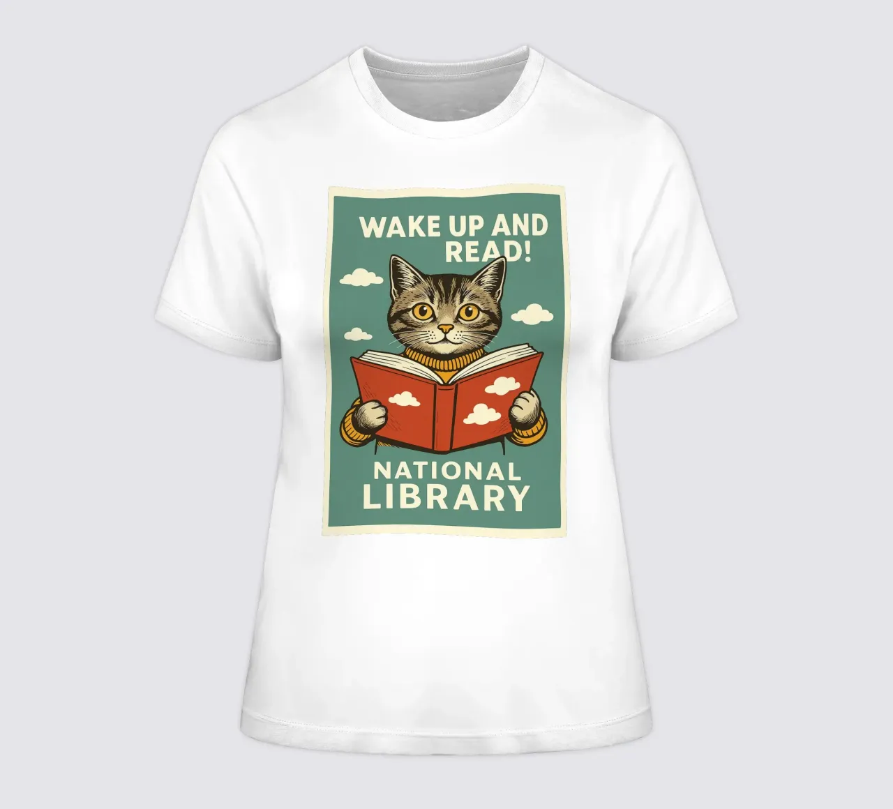 wake up and read Cat Funny women's fitted t-shirt by the gan gan