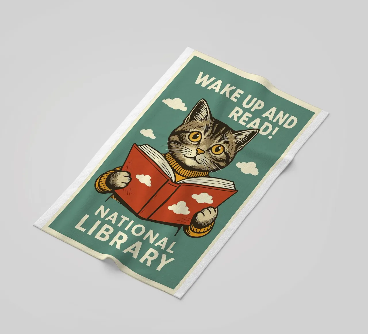 wake up and read Cat Funny beach towel by the gan gan