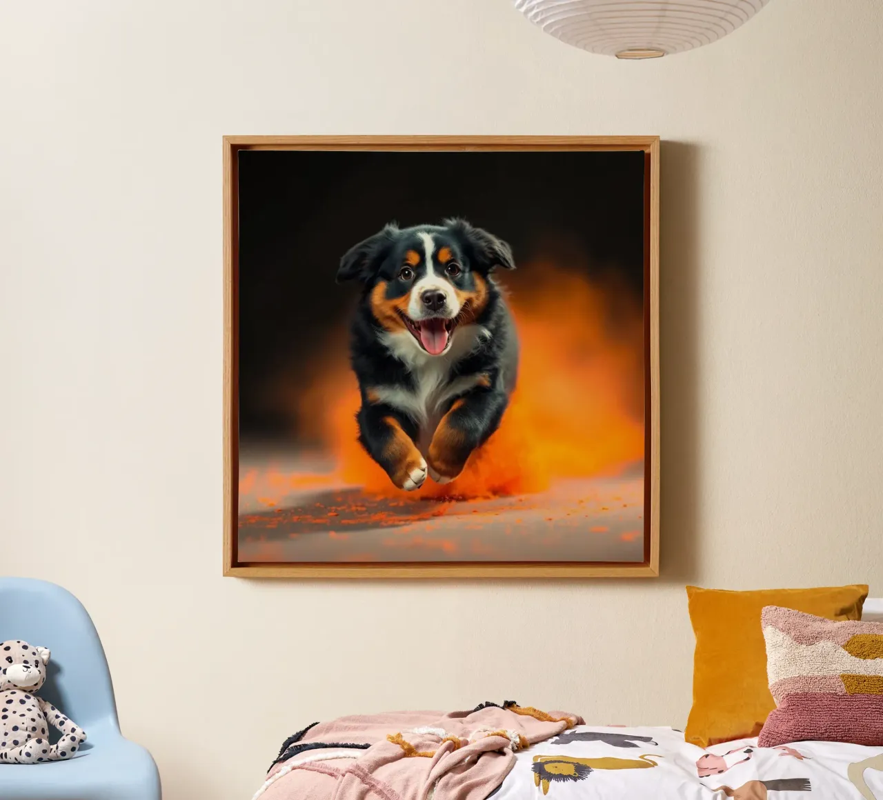 The colorful Bernese Mountain Dog #15 canvas with Floater frame by Yumis.Beargang.and.Me