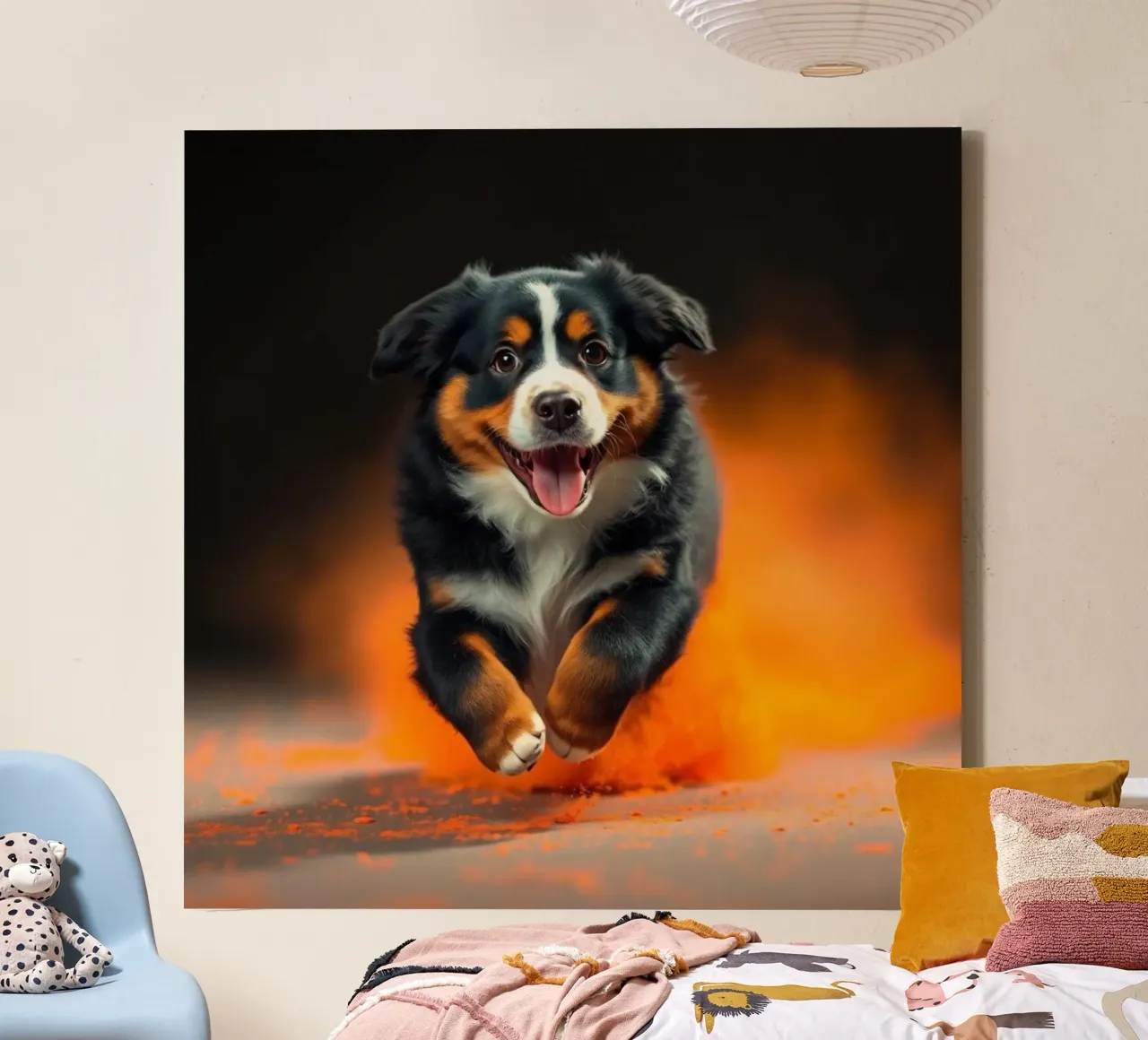 The colorful Bernese Mountain Dog #15 canvas with Floater frame by Yumis.Beargang.and.Me