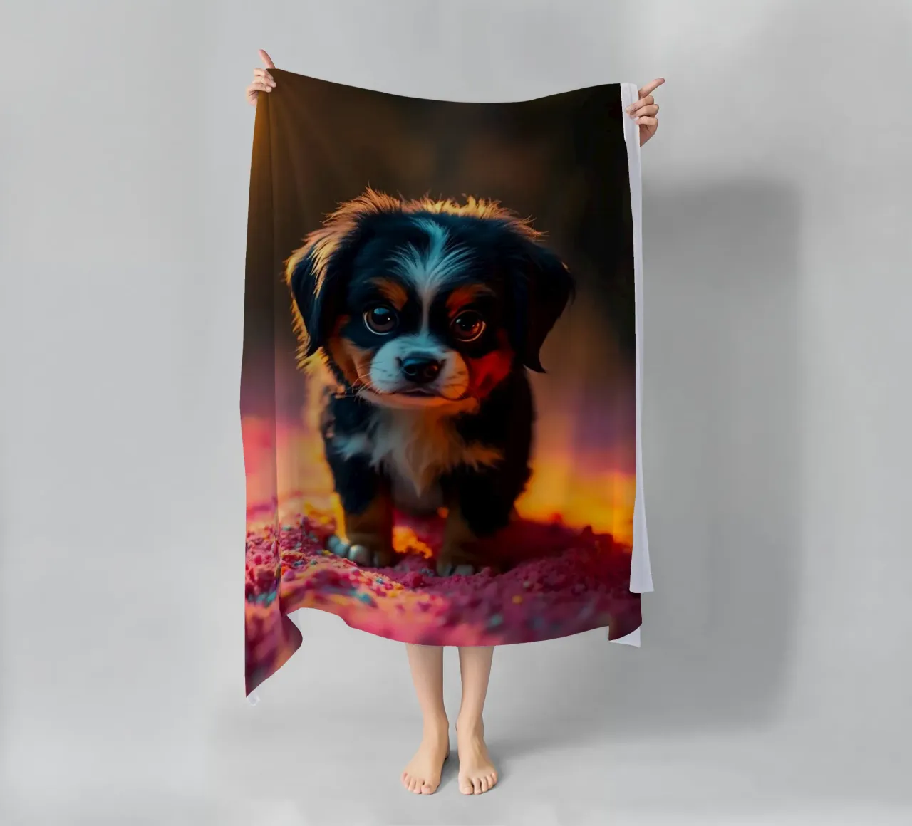 The colorful Bernese Mountain Dog #18 beach towel by Yumis.Beargang.and.Me