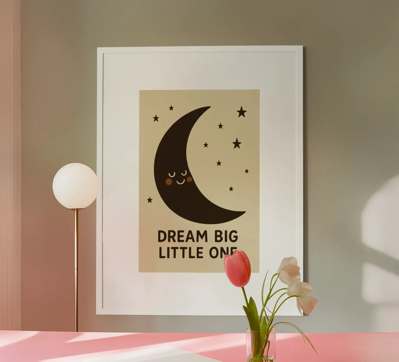 Dream Big Little One (Light Background) poster con telaio in legno da treechild