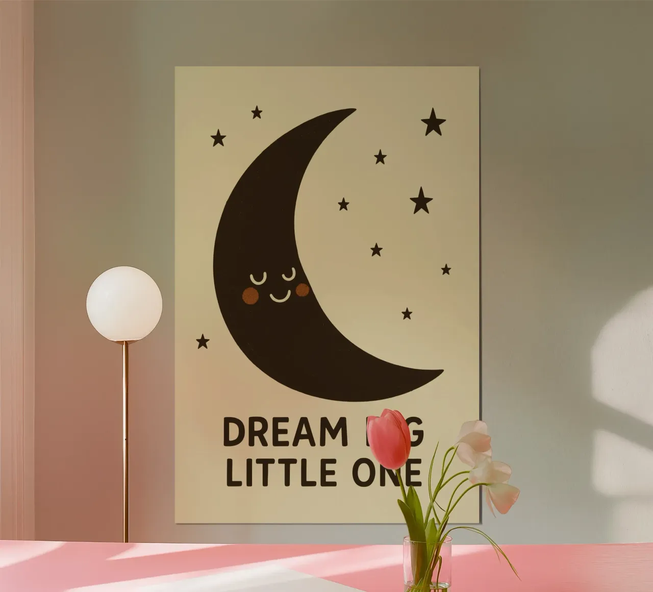 Dream Big Little One (Light Background) poster con telaio in legno da treechild