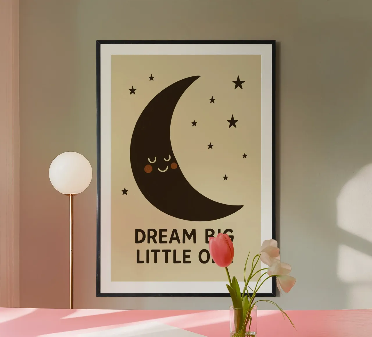 Dream Big Little One (Light Background) poster con telaio in legno da treechild