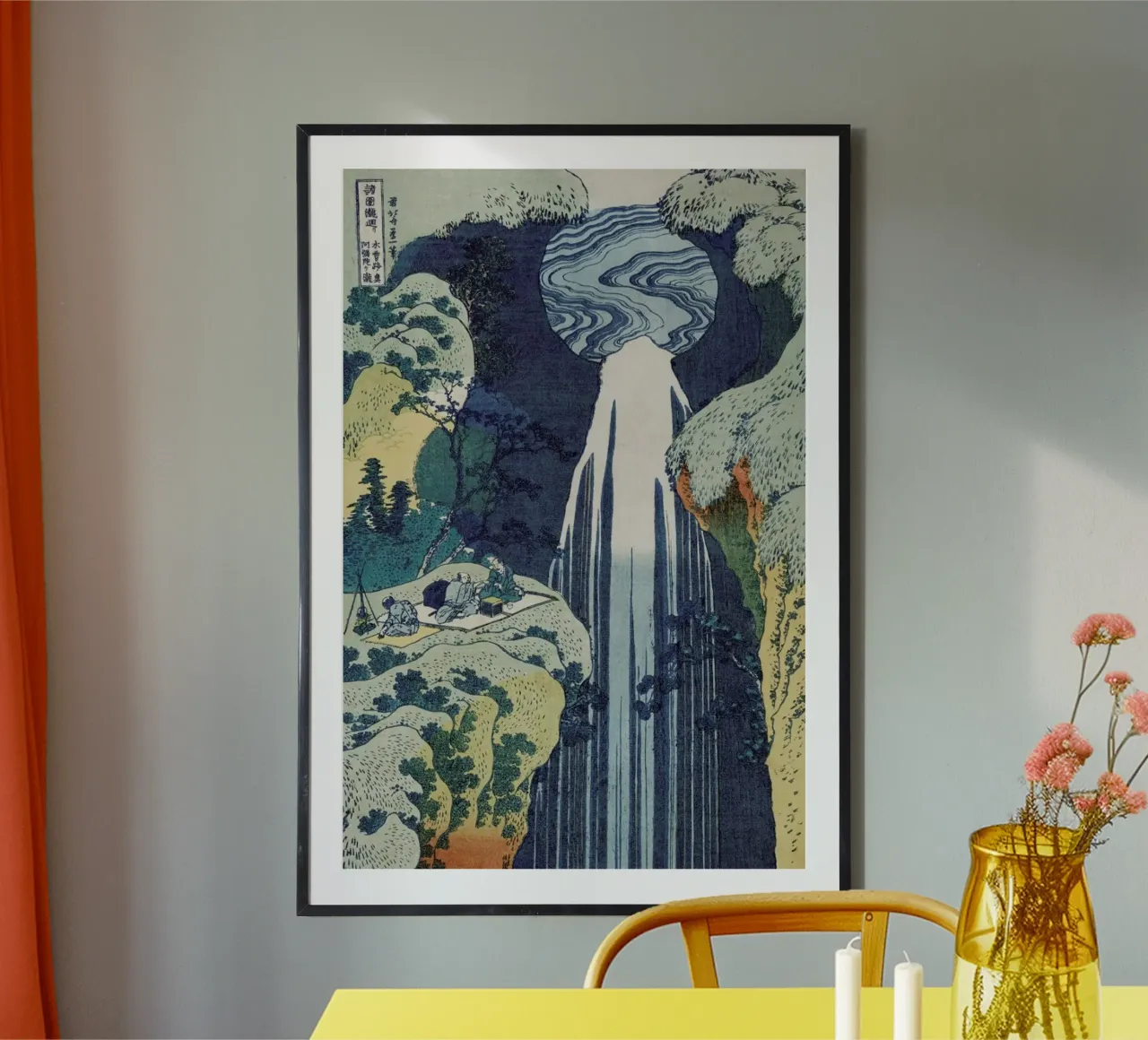 Hokusai - Amida Waterfall on the Kiso Highway poster con telaio in plastica da ARTOTHEK