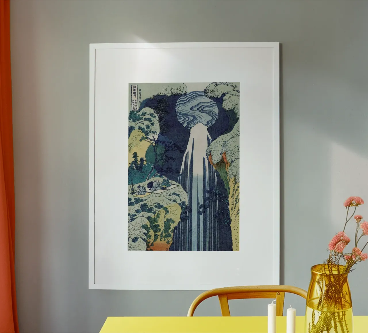 Hokusai - Amida Waterfall on the Kiso Highway poster con telaio in plastica da ARTOTHEK