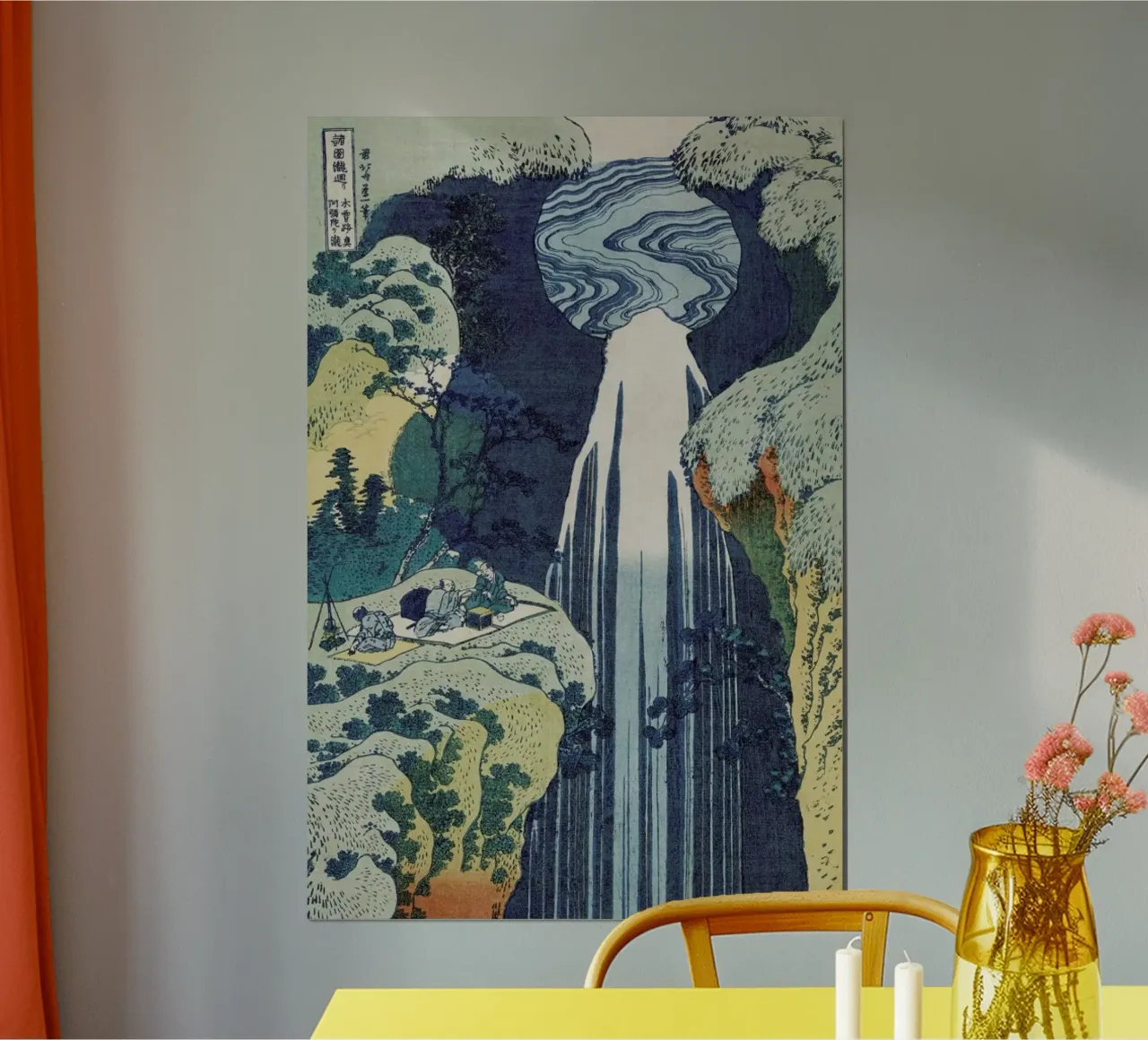 Hokusai - Amida Waterfall on the Kiso Highway poster con telaio in plastica da ARTOTHEK
