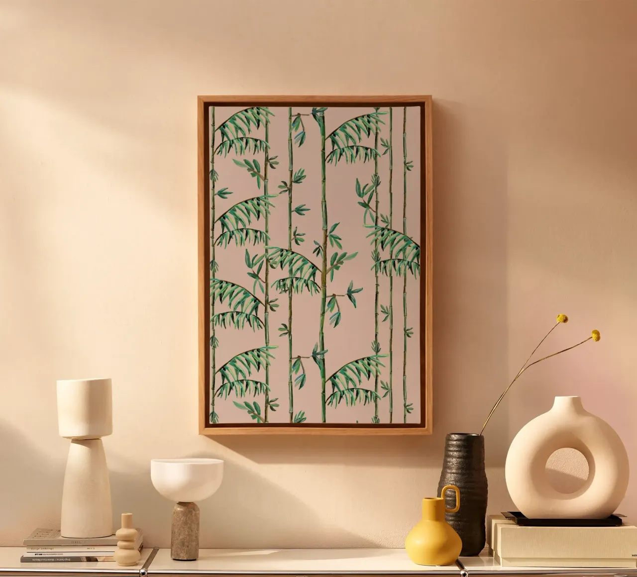 Bamboo Leaves Roze canvas by Femke Zwaan