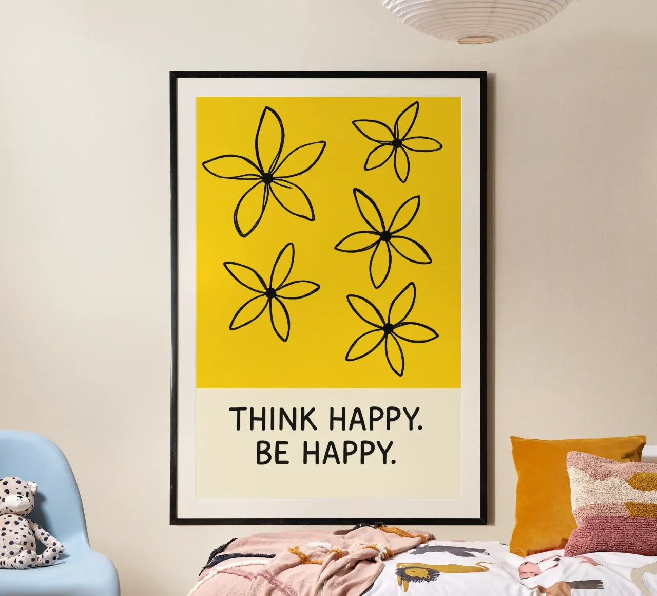 Think Happy.Be Happy. poster con telaio in alluminio da treechild