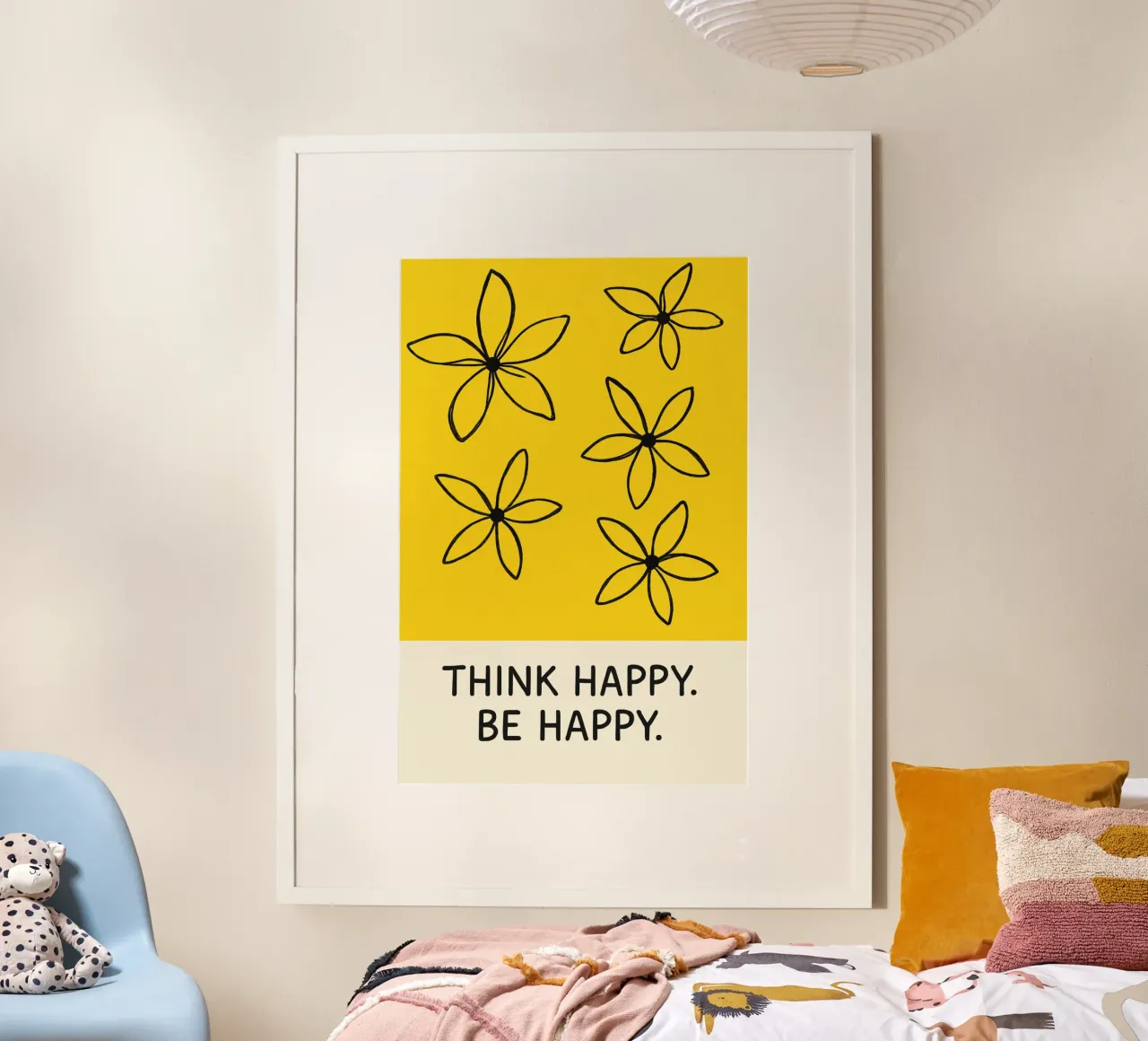 Think Happy.Be Happy. poster con telaio in alluminio da treechild