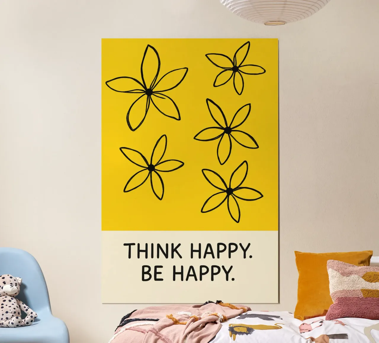 Think Happy.Be Happy. poster con telaio in alluminio da treechild