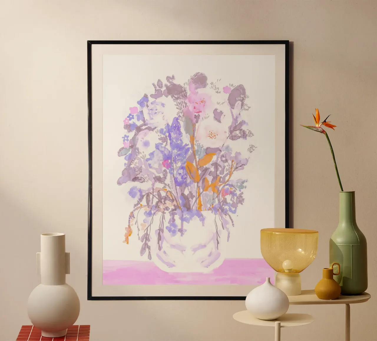 Pastel abstract flower vase soft painting poster con telaio in legno da mysteriouscoco