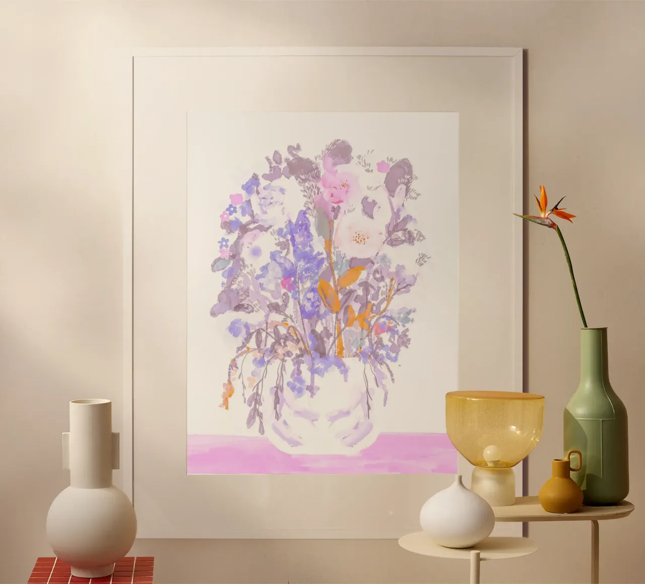 Pastel abstract flower vase soft painting poster con telaio in legno da mysteriouscoco