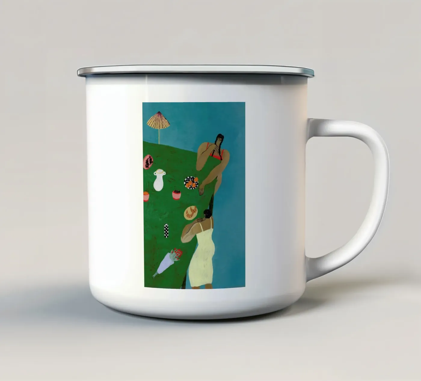 Table Setting enamel mug by Nudes and Croissants