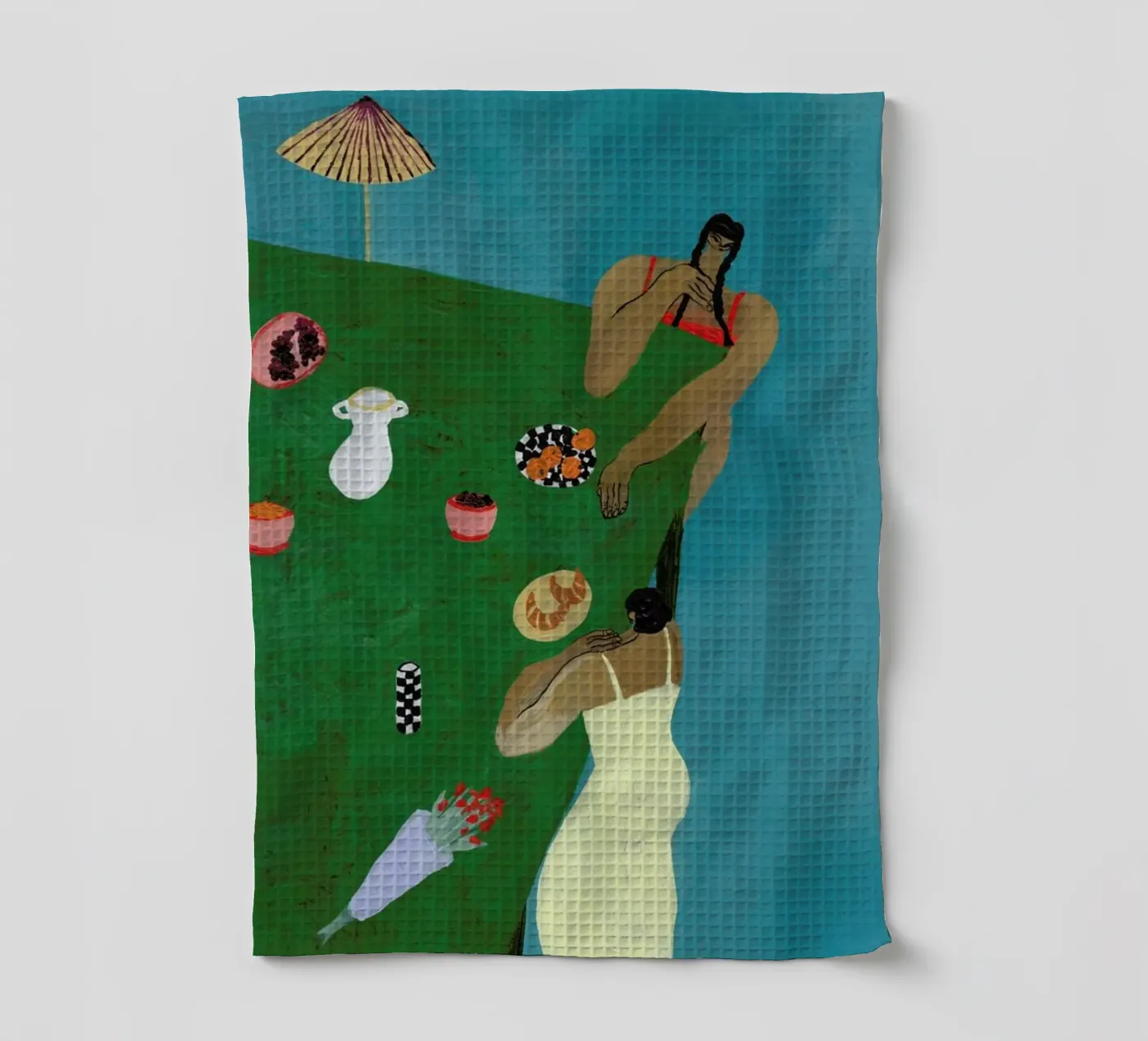 Table Setting theedoek van Nudes and Croissants