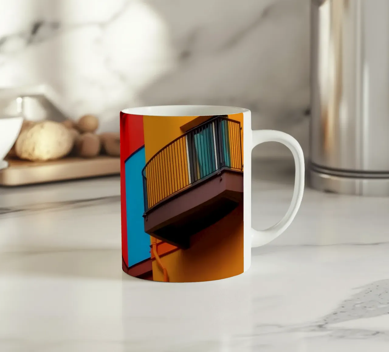 L'architettura colorata caratterizza gli edifici in posizione urbana tazza in ceramica da DesignDoodle