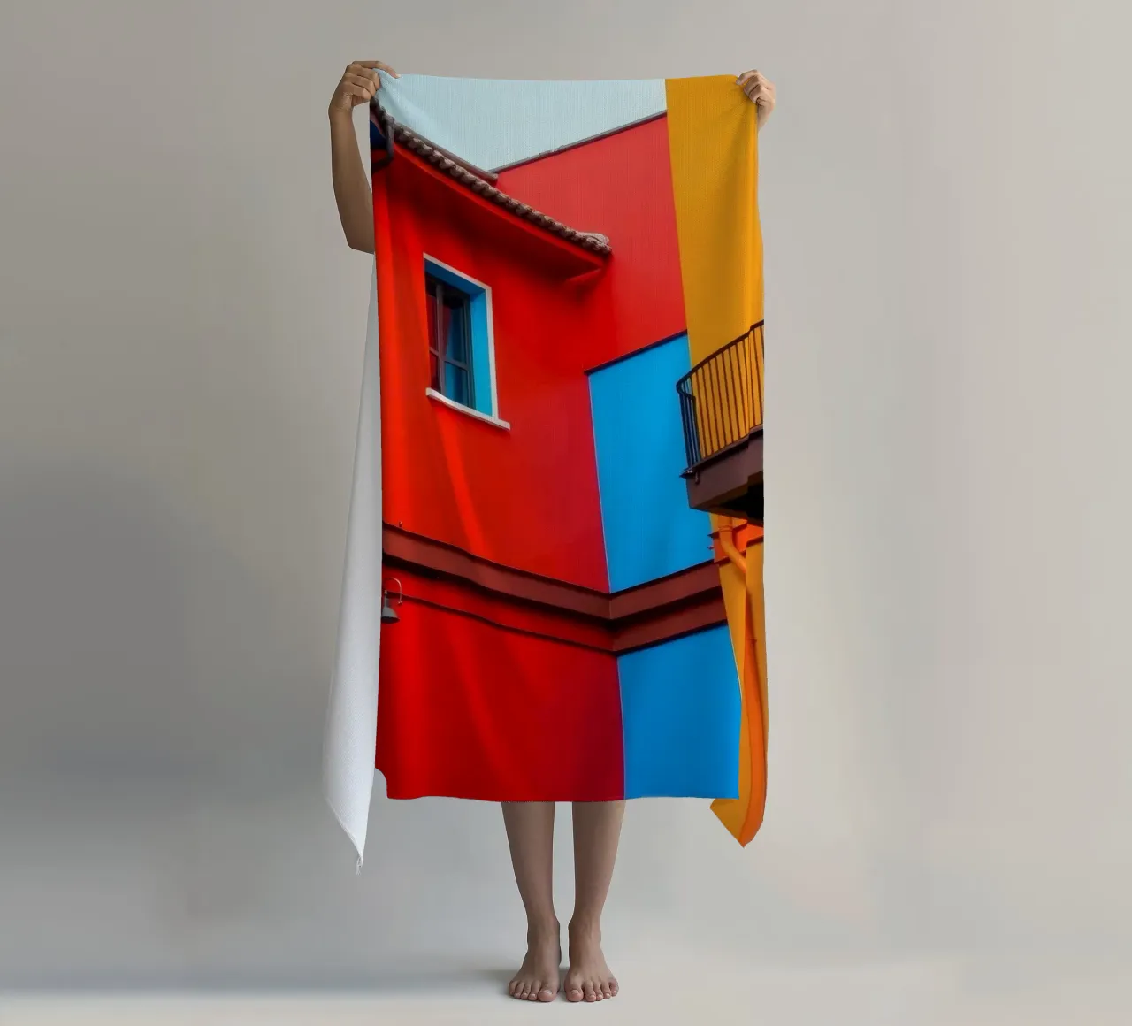 Colorful architecture features buildings in urban location beach towel by DesignDoodle